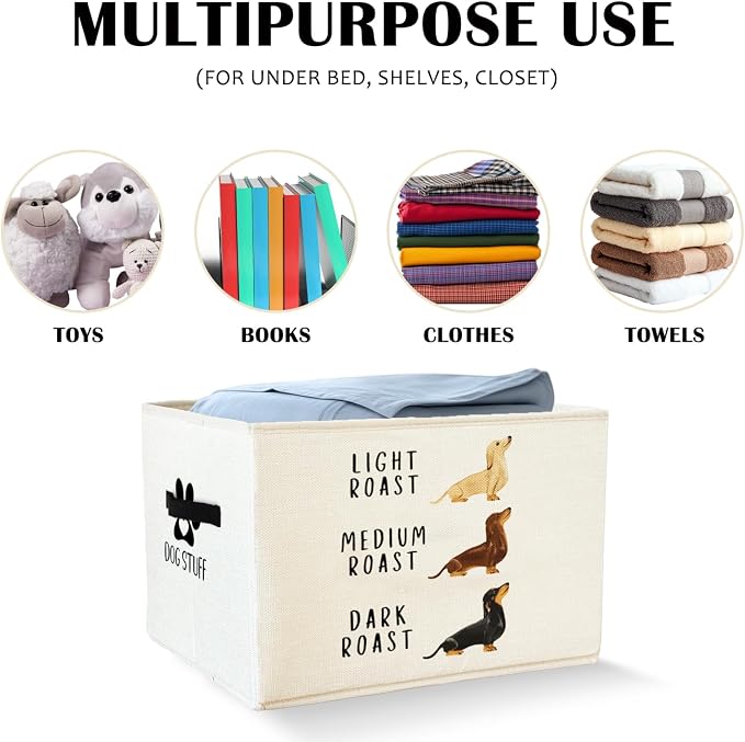 Dog Storage Basket Bins With Handles, Funny Dog Roast Level Foldable Organizer Basket for Bedroom Bathroom Laundry Room Clothes Toys Books, Dogs Lover Gifts for Women Men