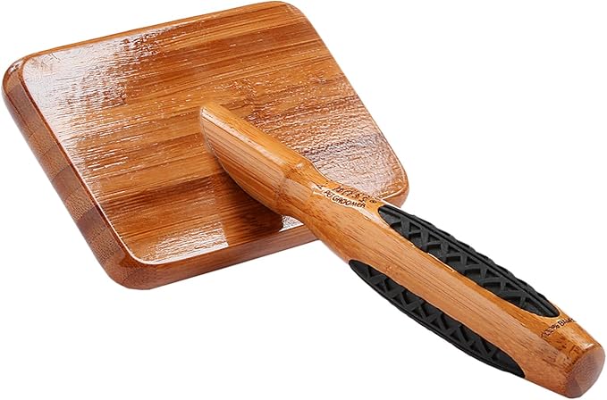 Bass Brushes Large Slicker Style Pet Brush with Bamboo Wood Handle and Rubber Grips