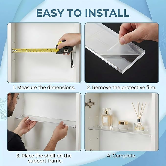 4 Pcs Medicine Cabinet Replacement Shelves, 13 Inch Acrylic Cabinets Shelves Wall-Mounted Medicine Cabinet Shelves for Bathroom Kitchen Living Room Cabinets