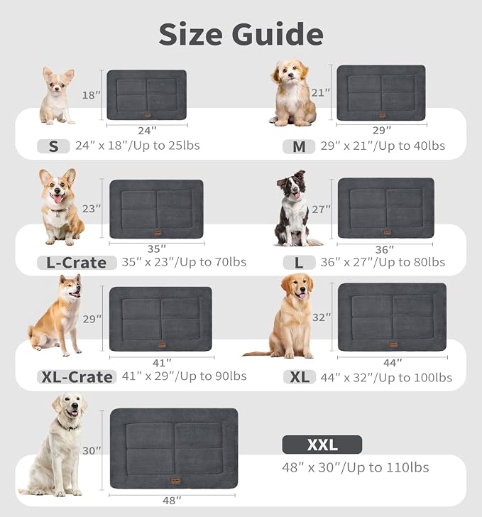 MADE 4 PETS Dog Crate Pad Bed for Large Dogs, Washable & Reversible, Anti-Slip Kennel Mat for Cozy Sleeping, Soft Fluffy Dog Bed for Indoor & Outdoor Use, 41"x29", Dark Gray