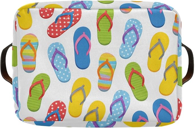 susiyo Large Foldable Storage Bin Summer Flip-Flops Fabric Storage Baskets Collapsible Decorative Baskets Organizing Basket Bin with PU Handles for Shelves Home Closet Bedroom Living Room-1Pack