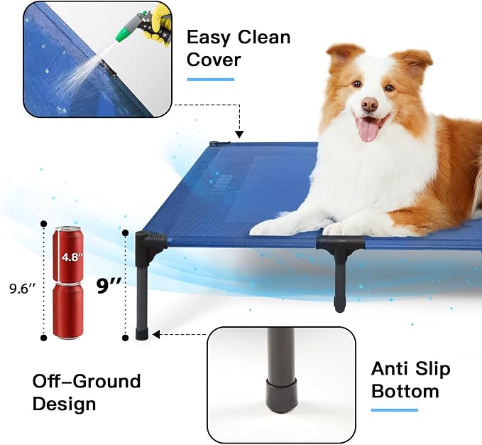 Elevated Dogs Bed Waterproof Outdoor, Portable Raised Dog Bed, Dog Beds Off the Floor, Dogs Bed Easy Clean Indoor or Outdoor Use, X-Large, Blue
