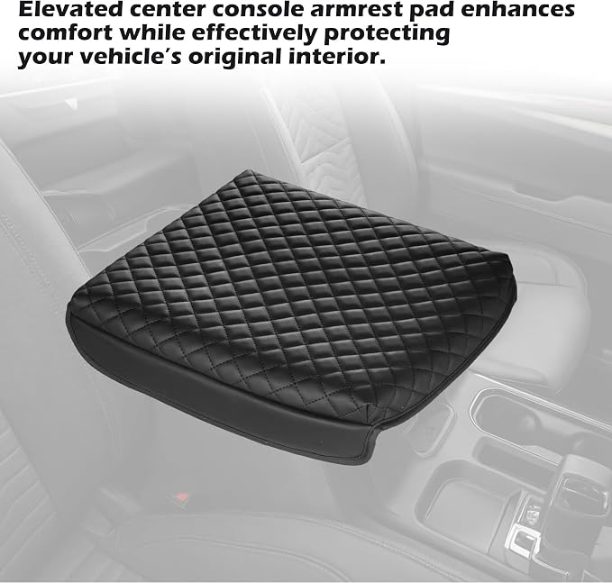Center Console Armrest Cover Compatible with 2019-2026 GMC Sierra & Chevy Silverado for 2021-2026 Tahoe Yukon Suburban (Bucket-Seat Floor Console Only) – Scratch-Resistant Vinyl Leather Trim Black