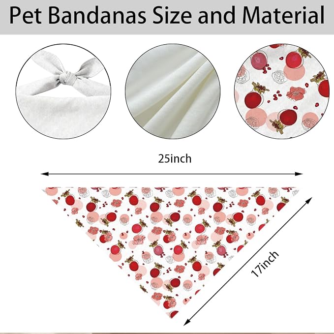 Pomegranate Dog Bandana, Summer Fruit Pet Triangle Scarf for Picnic Garden Party Outfit, Red Pomegranate Neckerchief for Small Medium Dogs, Cute Puppy Accessory Gift for Pet Owners