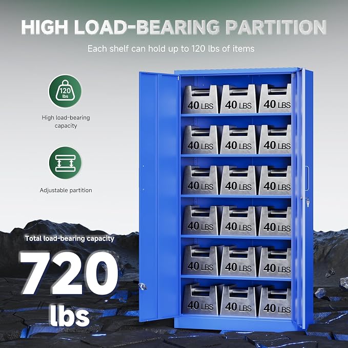 Metal Garage Storage Cabinets with Lock Door and Adjustable Shelves, Steel Tool Cabinets for Home,Office,Warehouse Organisieren (Blue)