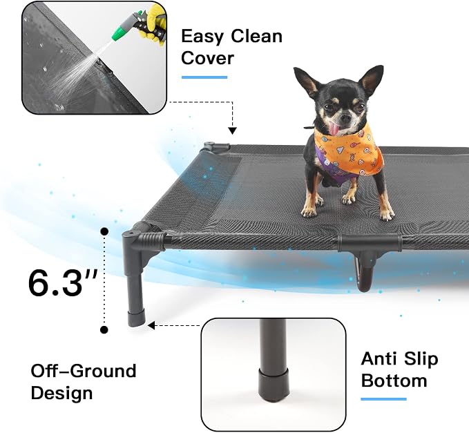 Elevated Dog Bed for Medium Dogs, Dual Support Cooling Cot with Teslin Mesh, Portable Waterproof Pet Bed for Indoor/Outdoor Use, Medium, 30x23x6.3 Inch, Grey