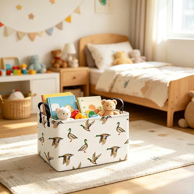 Rectangular Mallard Duck Storage Basket | Gifts Bag for Books,Clothes,Gifts,Pets-Perfect for Home,Office,Nursery,Dorm,Shelf