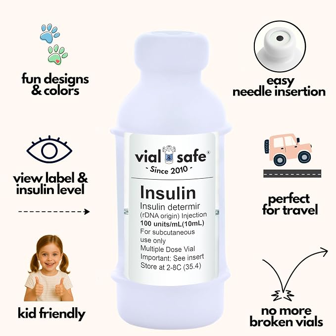 VIAL SAFE Silicone Insulin Vial Protector Case Cover 2-Pack Paw Prints