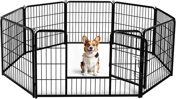DUMOS Dog Playpen 32 Inch 8 Panels Indoor Outdoor Metal Pet Fence | Foldable Dog Play Pen with Door, Portable Exercise, RV Camping, Puppy Small Medium Dogs