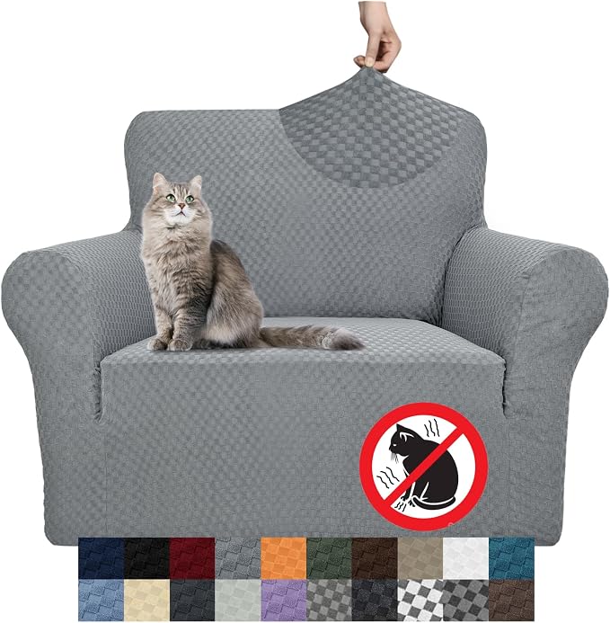 YEMYHOM Couch Cover Latest Jacquard Design High Stretch Sofa Chair Covers for Living Room, Pet Dog Cat Proof Armchair Slipcover Non Slip Magic Elastic Furniture Protector (Chair, Light Gray)
