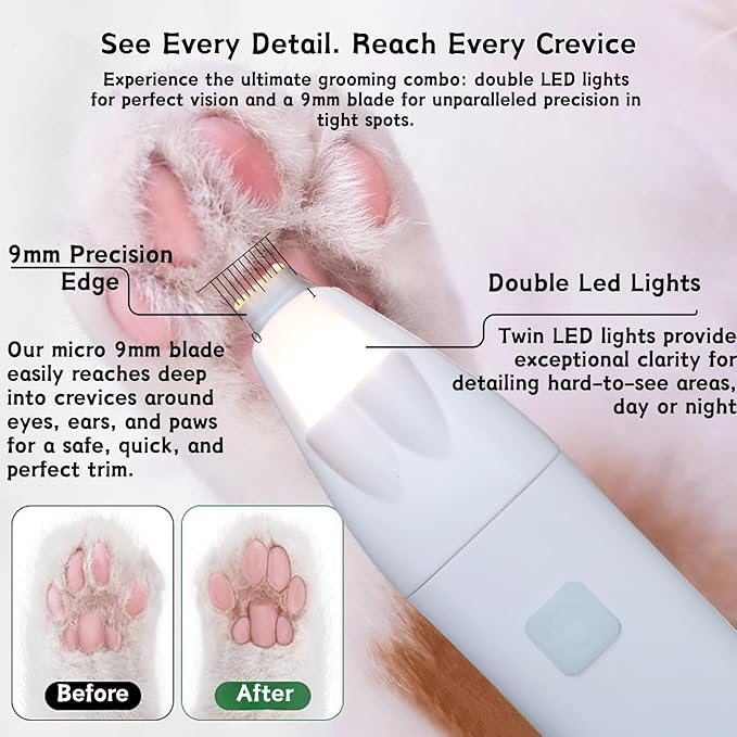 Dog Nail Trimmers and Dog Nail Grinder with 6 Lights, Quiet Dogs Grooming Kit with Cat Paw Clipper & Pet Paw File, Cordless Cat Nail Trimmer & Pet Nail Grinder for Large Medium Small Dog's Paw