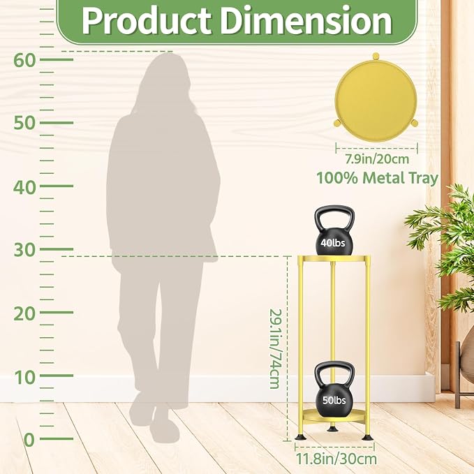 KMOTASUO 2 Tier Metal Plant Stand Tall for Indoor Outdoor Corner, Gold | Heavy Duty Flower Holder Rack, Modern Vertical Iron Shelf for Patio Bathroom Office Garden
