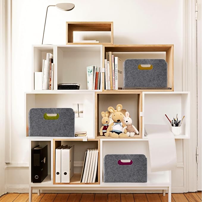 Welaxy Felt Storage Baskets Foldable Shelf Bin, Curry Moss green Wild berry