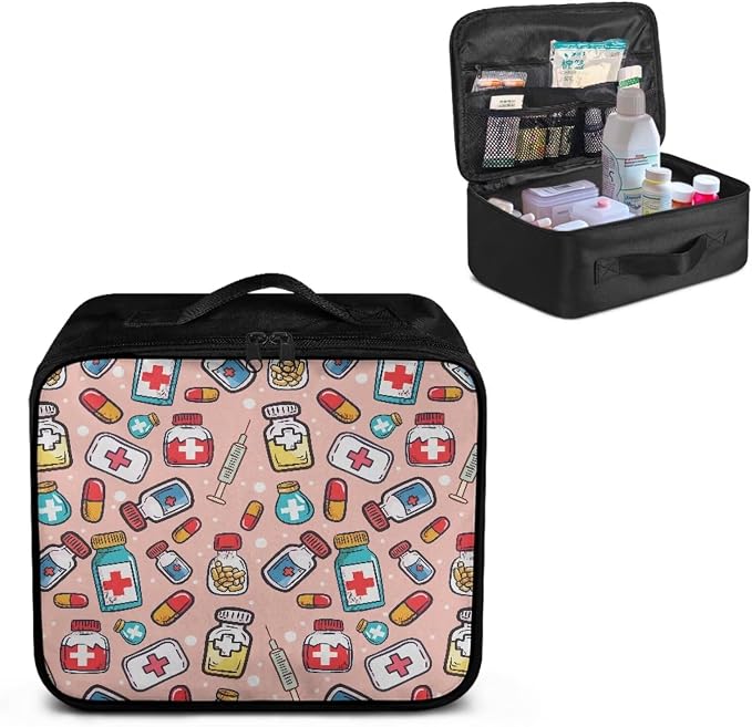 First Aid Kit Bag Empty Pink Color-Coded Emergency Medical Pouch for Hospitals Schools and Home Use Constructed with Tear-Resistant Fabric Quick-Access Loops Washable Surface