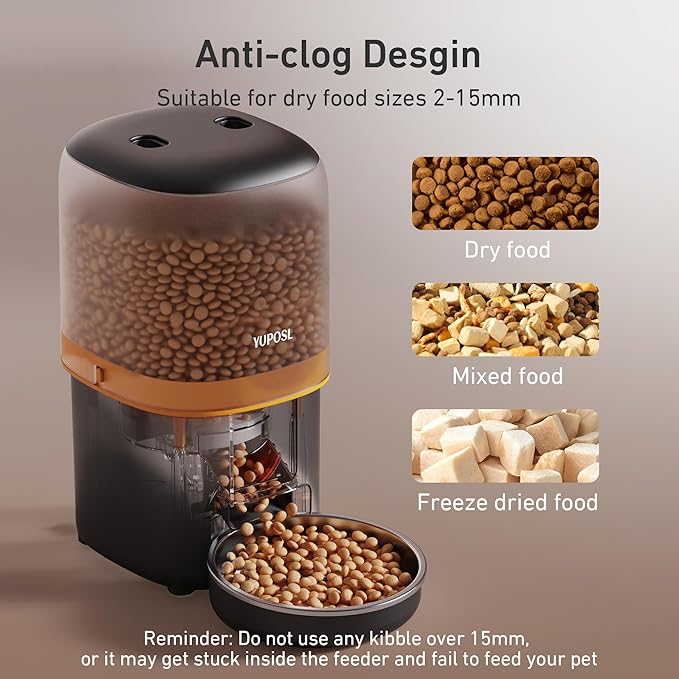 Automatic Cat Feeder, 4L Cat Food Dispenser with Anti-Jam Design, Over 180-day Battery Life, 1-6 Meals Per Day with Stainless Steel Cat Bowl, Keep Dry Food Fresh, Timed Pet Feeder Also for Small Dog