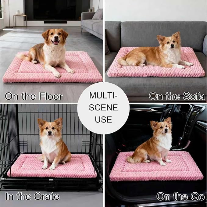 Dog Bed Mat, Reversible Dog Crate Pad - Washable Kennel Mat with Soft Support Foam, Flat Kennel Pad for Dogs & Cats, Double Pet Bed Perfect for Cage (Pink, 30" L x 20" W x 1.5" Th)
