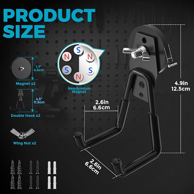 Large Strong Magnetic Hooks Heavy Duty Garage Big Magnet Hooks Extra Strength Magnetic Utility Storage Hook Hanger with Anti Slip Coating for Garden Indoor Outdoor Hanging Tools Black 2 Pack