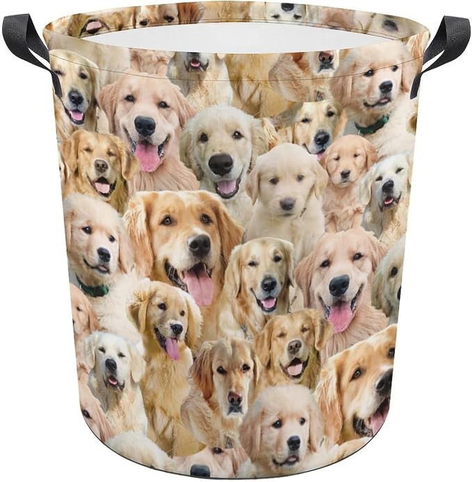 Large Laundry Hamper for Golden Retriever Lover, Waterproof Laundry Basket with Handle, Golden Retriever Print Collapsible Clothes Storage Organization for Bathroom Bedroom Laundryroom