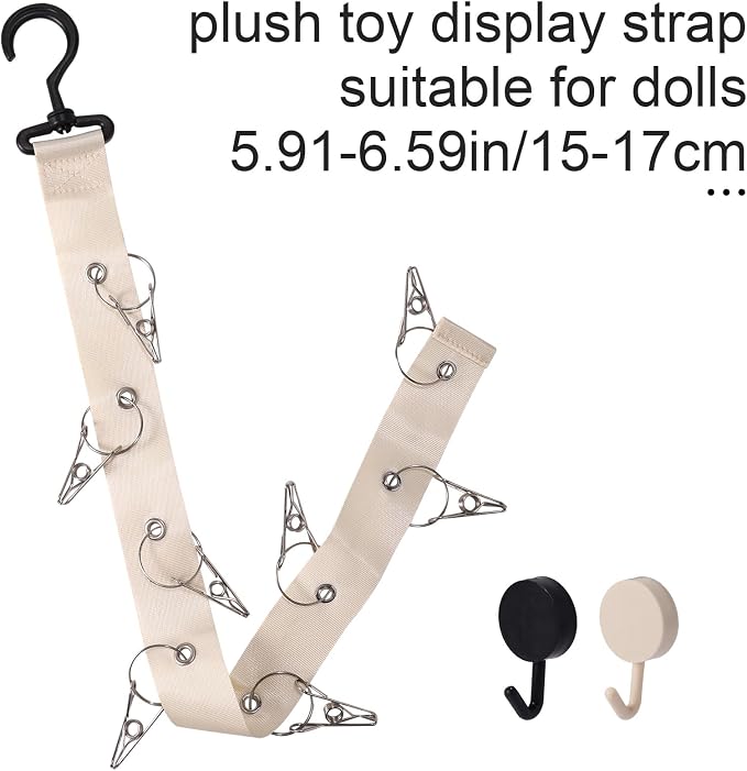 Doll Hanging Organizer, Plush Display Strap Holder Chain with 8 Metal Clips