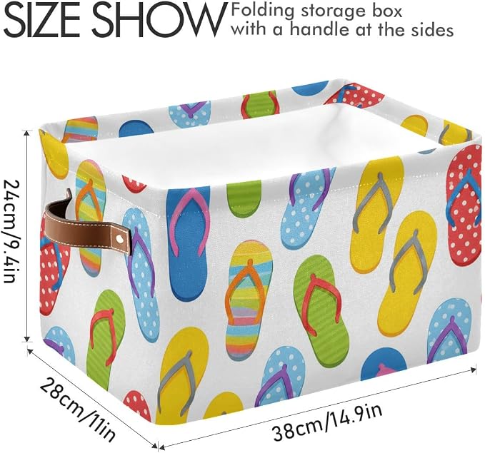 susiyo Large Foldable Storage Bin Summer Flip-Flops Fabric Storage Baskets Collapsible Decorative Baskets Organizing Basket Bin with PU Handles for Shelves Home Closet Bedroom Living Room-1Pack