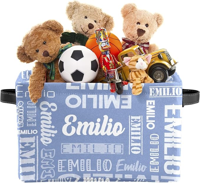 Personalized Toy Box Storage Bins for Boys Girls with Name, Kids Custom Storage Basket Cubes Organizer with Handles, Shelf Closet Storage Baskets Bin Customized Gift, 1 Pack