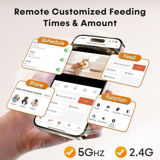 Yakry Automatic Dog Feeder with Camera: 33 Cups Capacity for Medium & Small Dogs - 5G WiFi App Control Easy Setup Dog Food Dispenser - HD 1080P Video Recording Timed Pet Feeder for Cat Dog Small-Pet