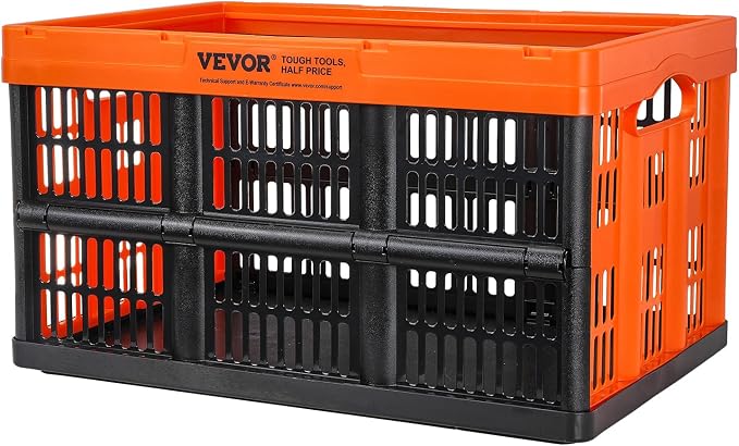 VEVOR 45L Plastic Collapsible Storage Basket 3 Packs, Folding Storage Crate | For Clothes, Toys, Books, Snack and Grocery Organizing, Folding Stackable Storage Containers/Bins with Handles, PP Material