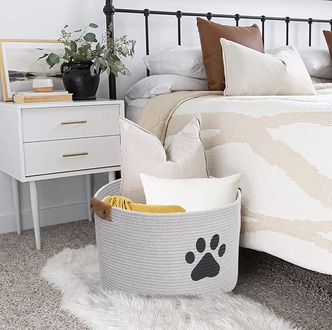 Round Dog dog toy basket storage weave Rope Storage Basket Pet/Doy Toy Box Dog Storage Basket-Gray