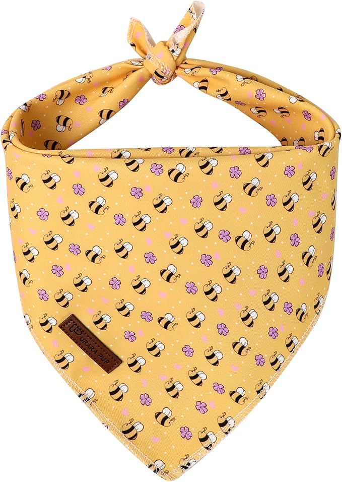 Bee Dog Bandana, Spring Summer Puppy Bandana for Small Medium Dog, Cotton Bee Floral Pet Triangle Bid Scarf Kerchief for Girl Boy Dogs or Cats