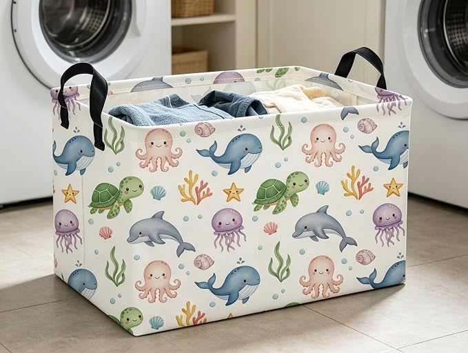 Rectangle Kids Baskets Ocean Basket Cute Storage Bin Fish Box for Room Decor Gift Basket(Cute ocean)