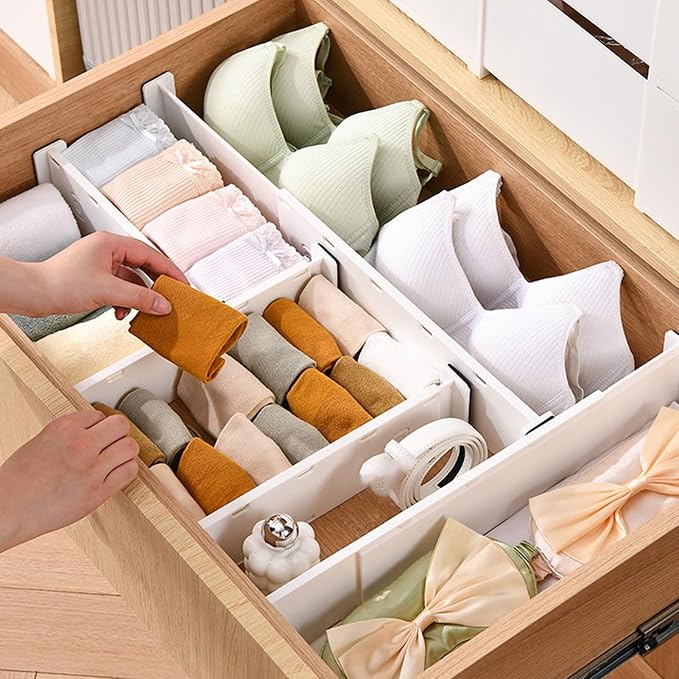 AUNMAS Expandable Drawer Divider for Clothes With Lock Clip, 14.76-25.79in Adjustable PP Drawer Separator for Kitchen Bedroom Nursery Office Organization & Storage (L)