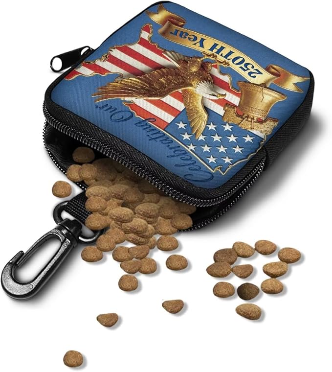Dog Treat Pouch for Pet Walking and Training with Carabiner Zipper Design Small Dog Training Treat Bag Pack Holder for Puppy Snack Dispenser American Eagle 250th Celebration