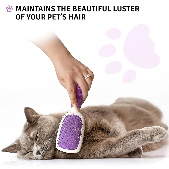 Pet Grooming Brush - Fur Detangling Pins & Coat Smoothing Slicker Bristles, Two-Sided Design for Dogs, Cats & Other Animals