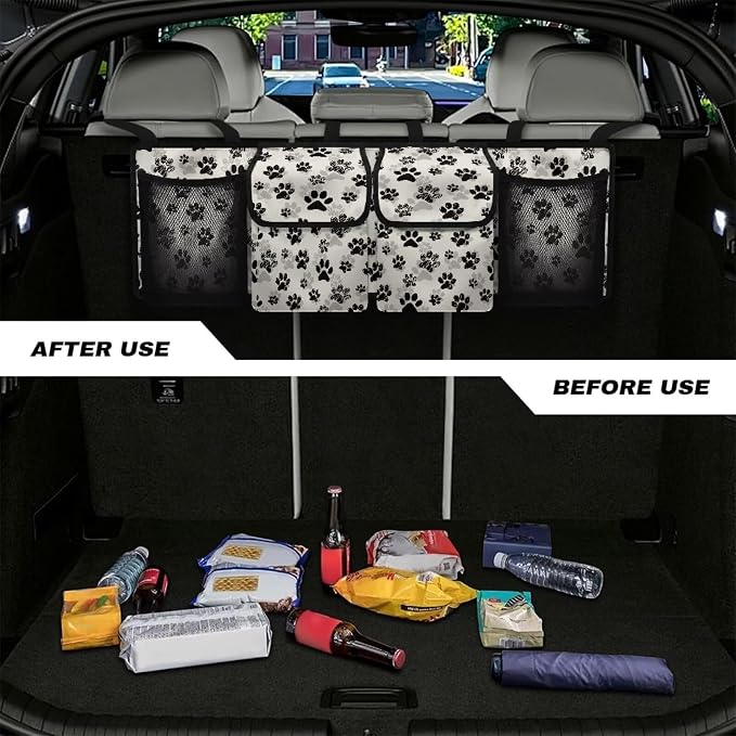 Dreaweet Dog Paw Print Car Trunk Organizer and Storage Cute Car Trunk Organizers for Women Large Capacity Backseat Hanging Storage Car Accessories Backseat Car Organizer for SUV Trucks Sedan Minivan