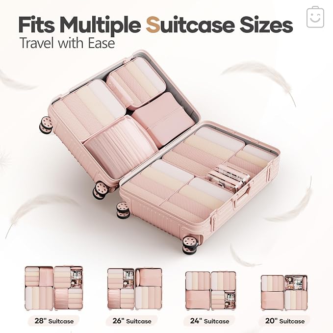 Veken 11 Set Compression Packing Cubes Garment Bags for Travel Essentials,Compressible Expandable Luggage Organizer Bags for Clothing,Space Saver Bags with Over 1000 pcs of Mesh Holes(Beige)