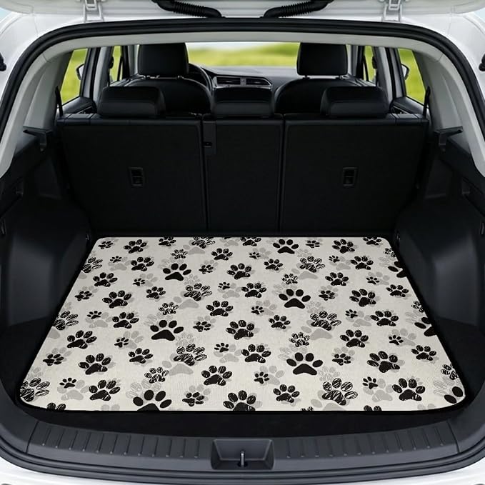 Howilath White Dog Paw Trunk Liners for Cars All Weather Cargo Liner, SUV Trunk Mat, Durable Non-Slip Rear Trunk Cover Universal Auto Interior Accessories