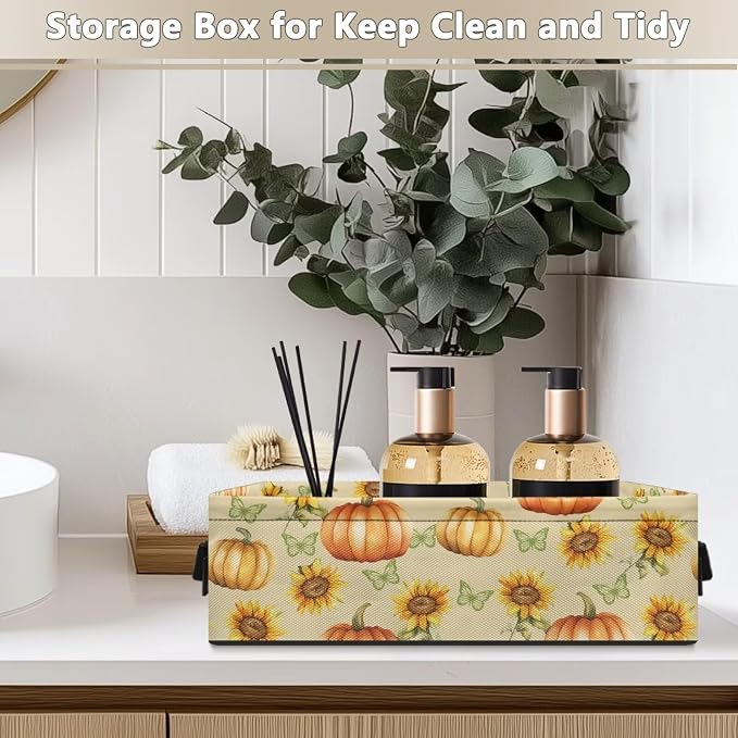 Pumpkin Sunflower Toilet Paper Basket Bathroom Storage Basket for Organizing Toilet Paper Holder Organizer Bathroom Storage Basket for Back of Toilet Bathroom Decor