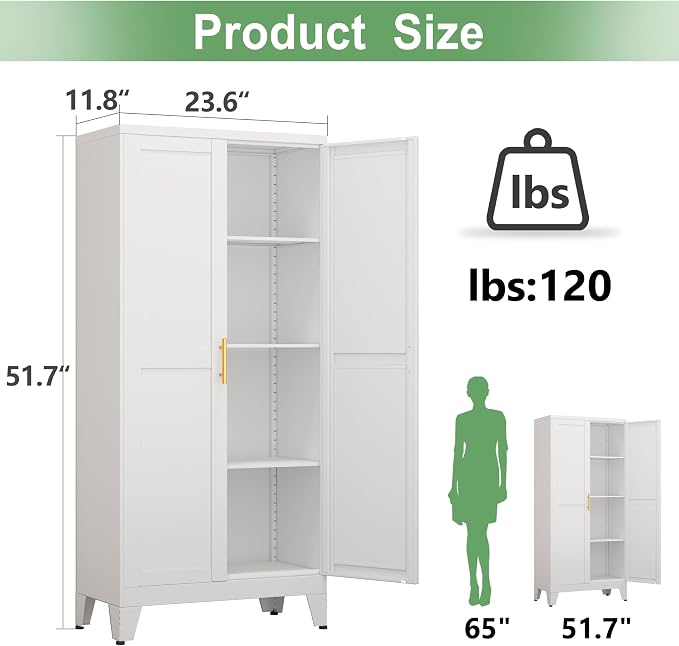 Ckzbx Metal Garage Storage Cabinet with Doors and Adjustable Shelves,47.24" H Tool Storage with Wheels for Garage,Office (White)