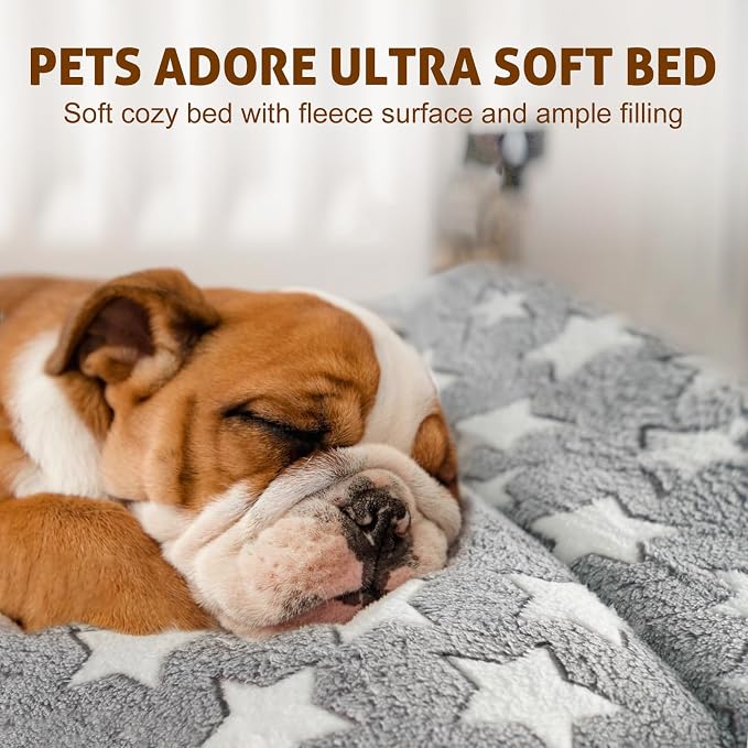 Mora Pets Dog Crate Pad Bed Ultra Soft Pet Mat Star Print Grey 35 x 23 Inch | Washable Crate Mat for Small Medium Large Dogs, Reversible Fleece Dog Crate Kennel Mat Flat Cat Bed Liner