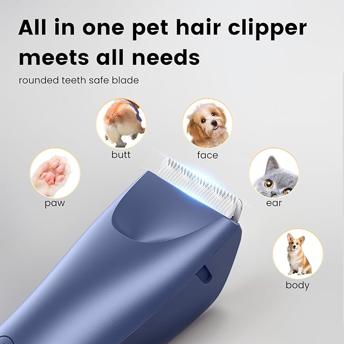 Dog Clippers with LED Light - Quiet Pet Grooming Kit for Paws, Eyes, Ears, Face, Rump - Waterproof Cordless Cat Hair Trimmer for Small Medium Dogs & Animals