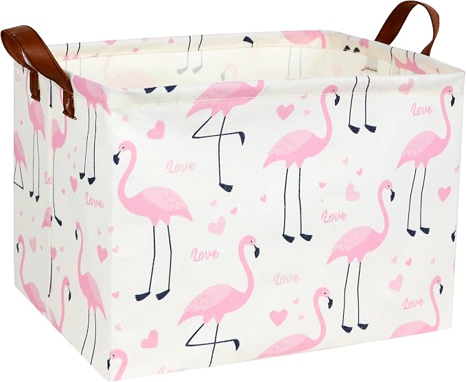 Flamingo Pink Basket Nursery Storage Basket Rectangular Cute Pattern Storage Bin Organizer Book Shelf Basket Flamingo Room Decor(Love Flamingo)