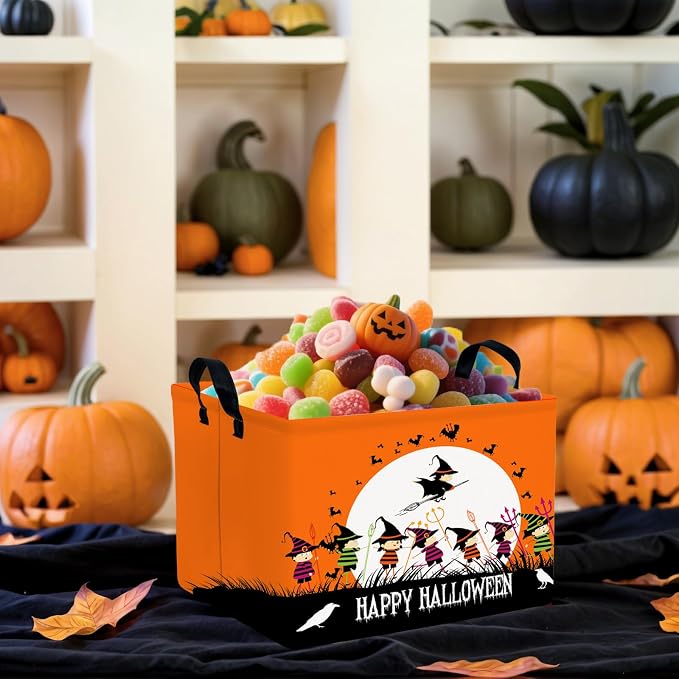 Halloween Basket Gift Cute Pumpkin Ghost Parties Decor Kid Trick or Treat Basket for Boys and Girls Rectangular Storage Bin Box (Witch)