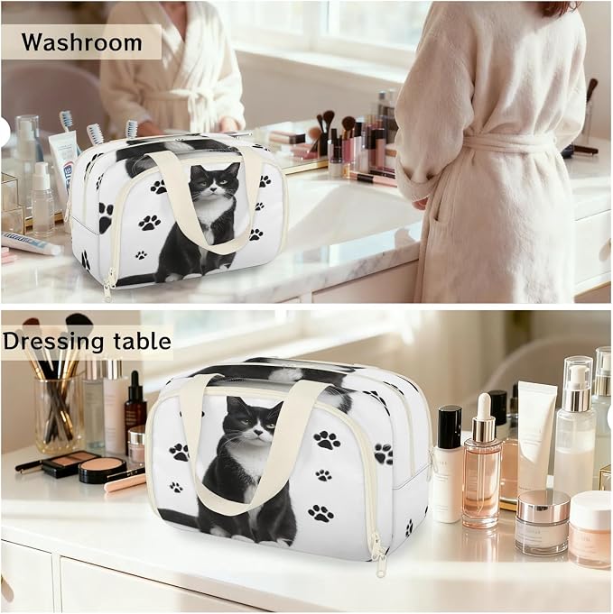 Funny Cat Travel Toiletry Bag for Women | Animal Paw Lightweight Waterproof Makeup Cosmetic Bag Large Tote Organizer for Traveling, Toiletries, Accessories