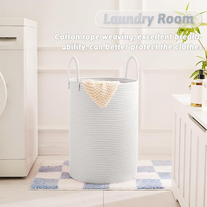 Artfeel Laundry Basket,Woven Cotton Rope Laundry Hamper,100L for Decorative Storage of Dirty Clothes,Toys and Blankets in Bathroom,Baby Room and Living Room