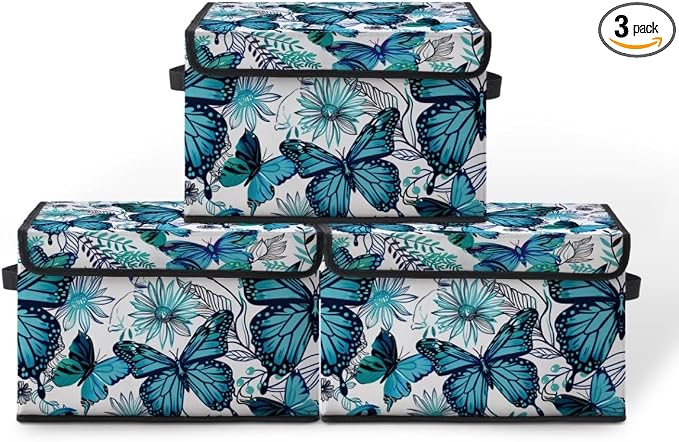 Stackable Clothes Storage Bins with Lids 3 Pack | Closet Organizers, Fabric Box, For Blanket Clothes, Under Bed Storage Containers