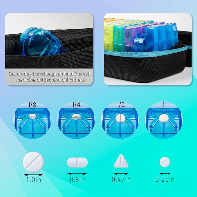 Monthly Pill Organizer, Medicine Organizer Box with Portable Hard Shell and Pill Cutter, 31 Day Pill Holder with Weekly Pill Bag (Blue, 3 Times a Day)