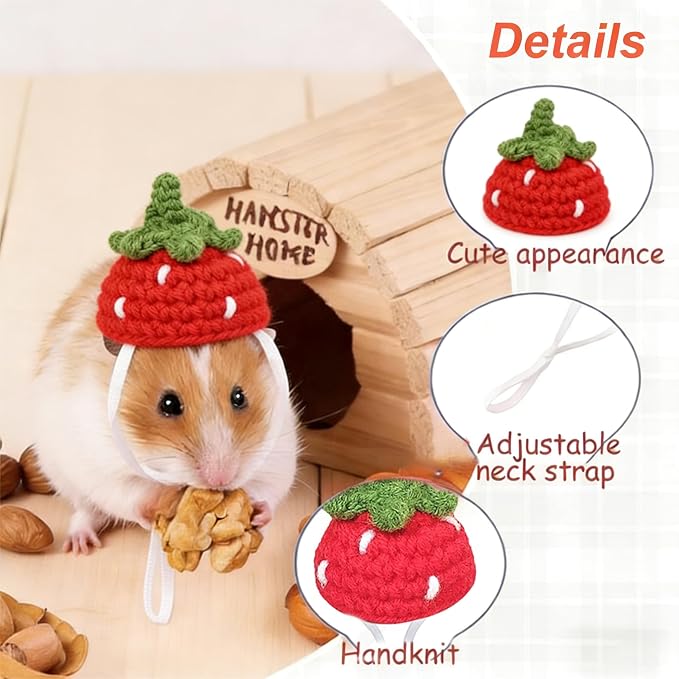 10 Pcs Hamster Costume Set - 3 Mini Party Hats, 4 Backpacks & 3 Vegetable Props | Cute Hand Knitted Pet Clothes Holiday Party Costume Accessories for Small Animals (Hamster, Guinea Pig, Bunny)