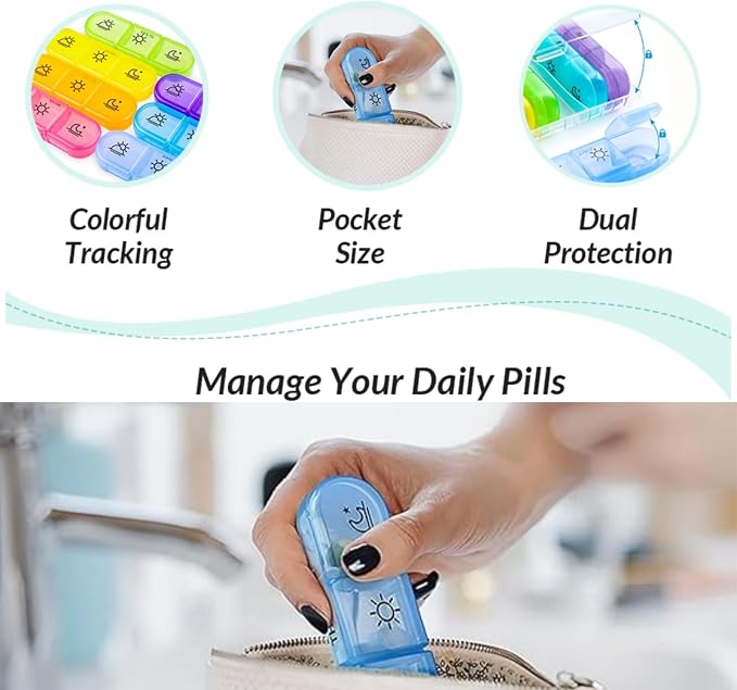 Weekly Pill Organizer 7 Day 3 Times, Portable Pill Organizer | BPA Free Pill Case, Travel Daily Pill Box Reminder, Medication Organizer for Vitamins, Supplements