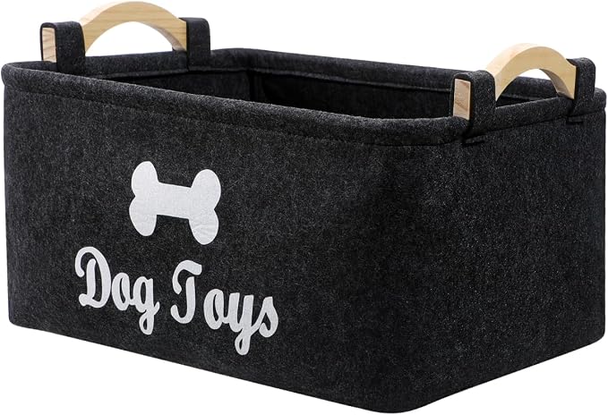 Totority Pet Toy Basket Felt Storage Bin with Handles 15.35 X 10.62 X 7.08 in Organizer Container for Dog Toys Accessories Kids Toys Home Bedroom Living Room