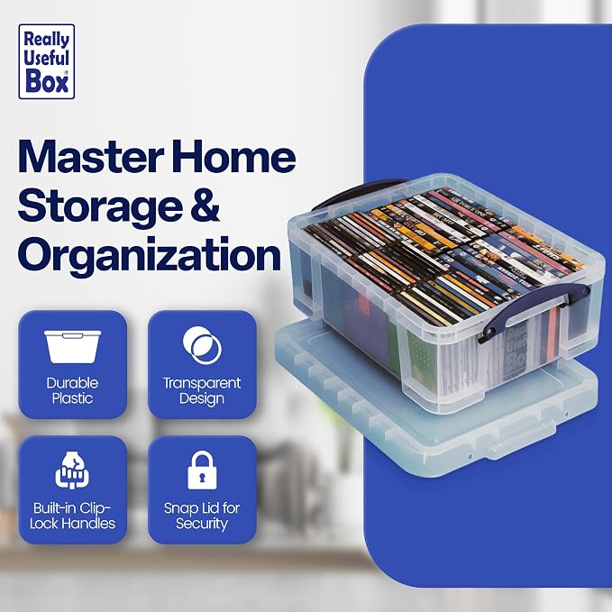 Really Useful Box 17L Plastic Storage Bins | Containers with Snap Lids and Clip Lock, Clear